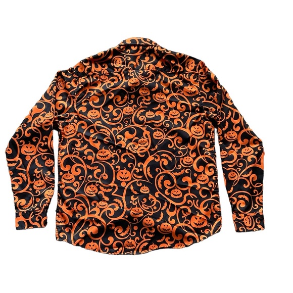 Halloween Shirt for Men Pumpkins Skeleton Short Sleeve Button Down - Picture 2 of 9